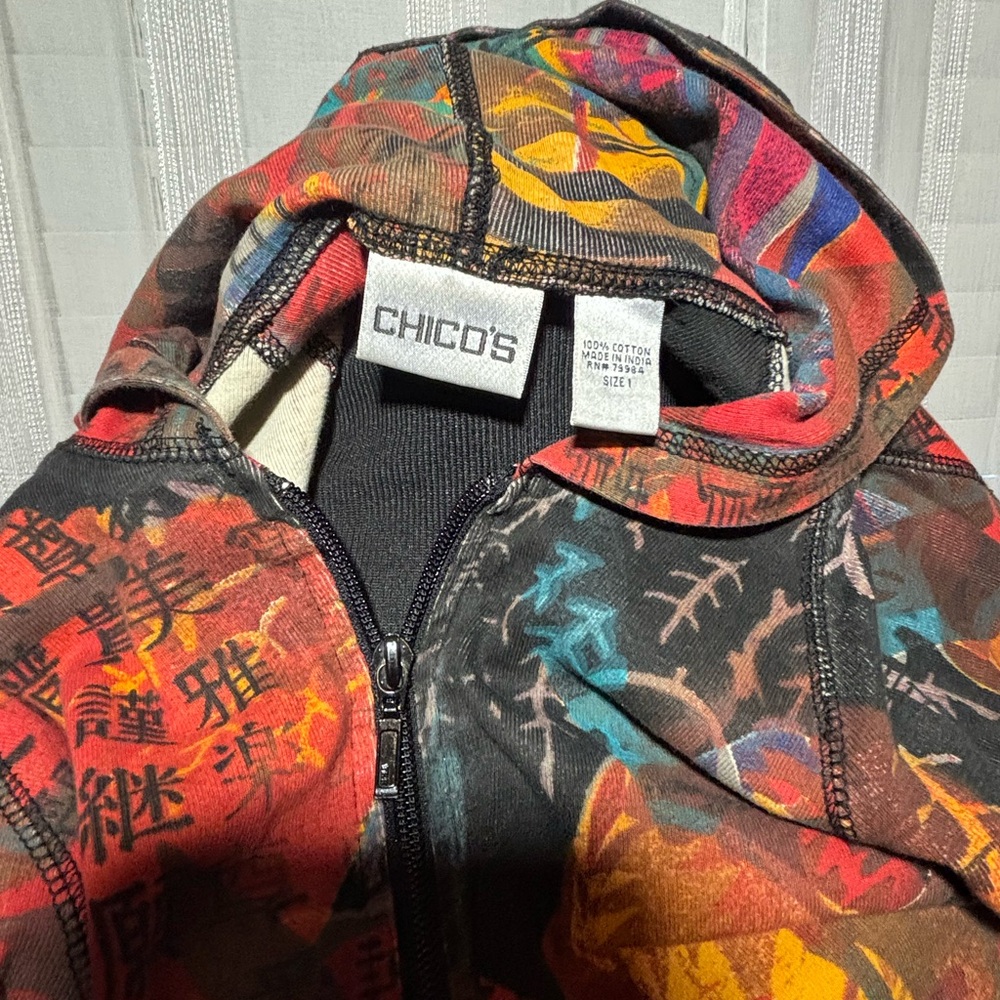 RARE Asian Inspired Chio's sz 1 Zip Hoodie Travelers Jacket Womens Colorful M 8 - Picture 3 of 9